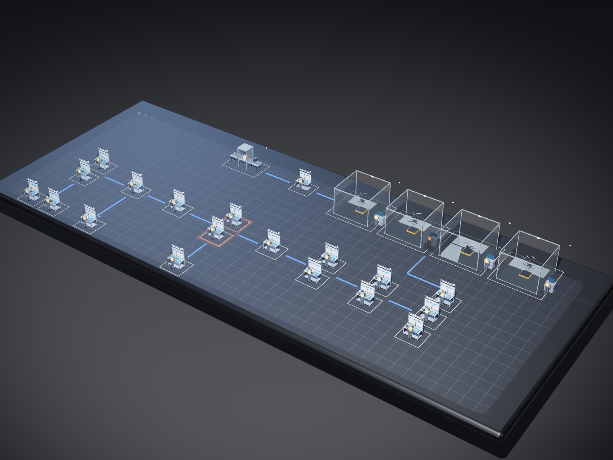 The digital twin of a drone line built from a scan, in the Airsup workspace